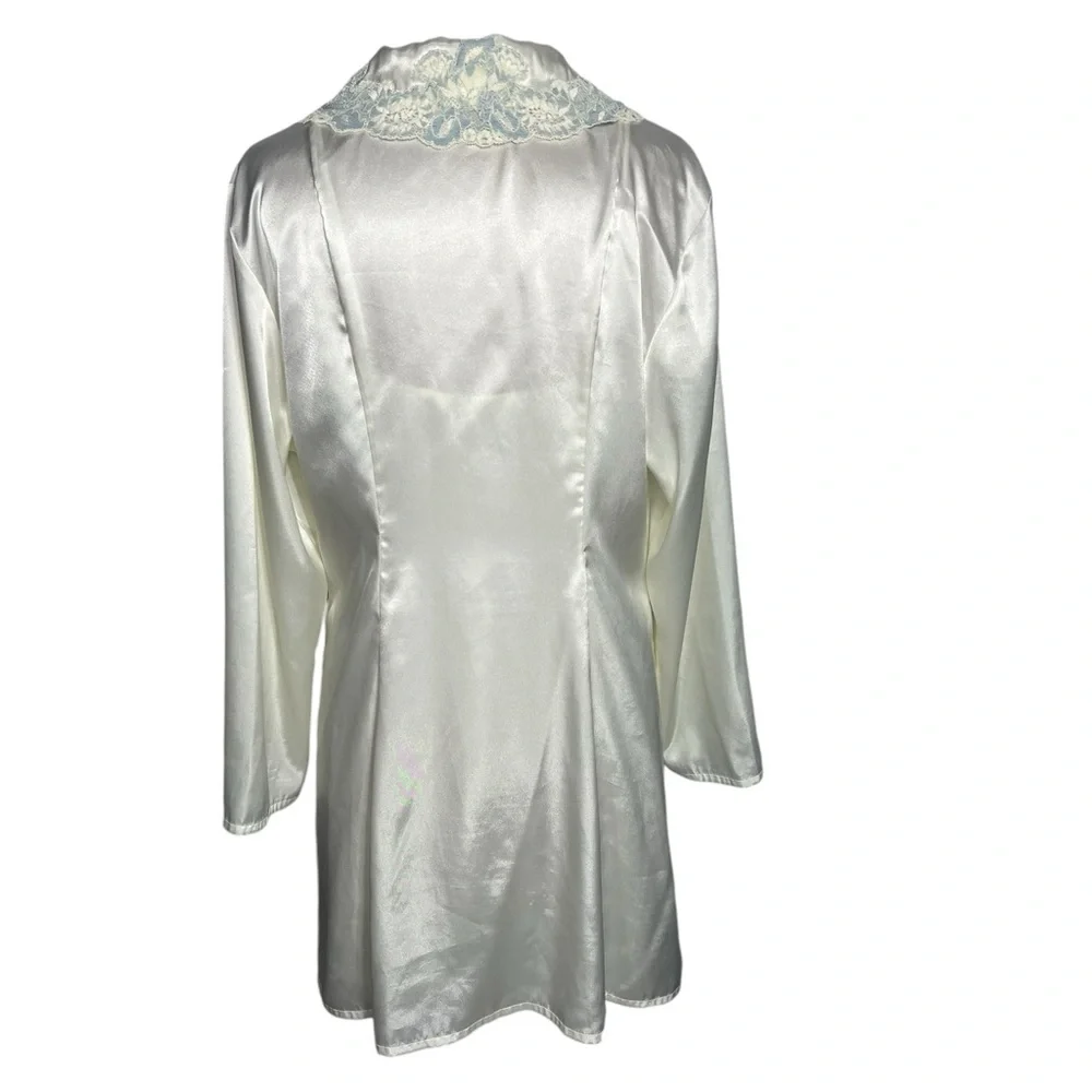90’s Victoria’s Secret Silky Slip Dress Chemise Robe Set Bridal Set ivory blue L - Picture 9 of 11